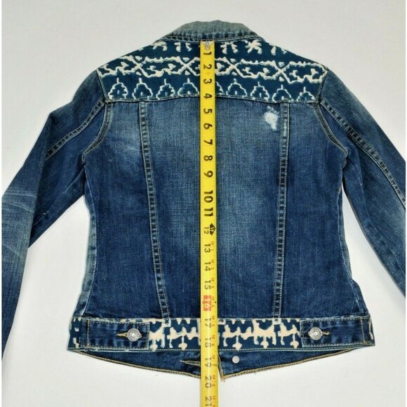 Anthroplogie Artisan De Luxe  Blue Denim Jean Jacket w Batik Womens X Small EUC - Picture 9 of 12